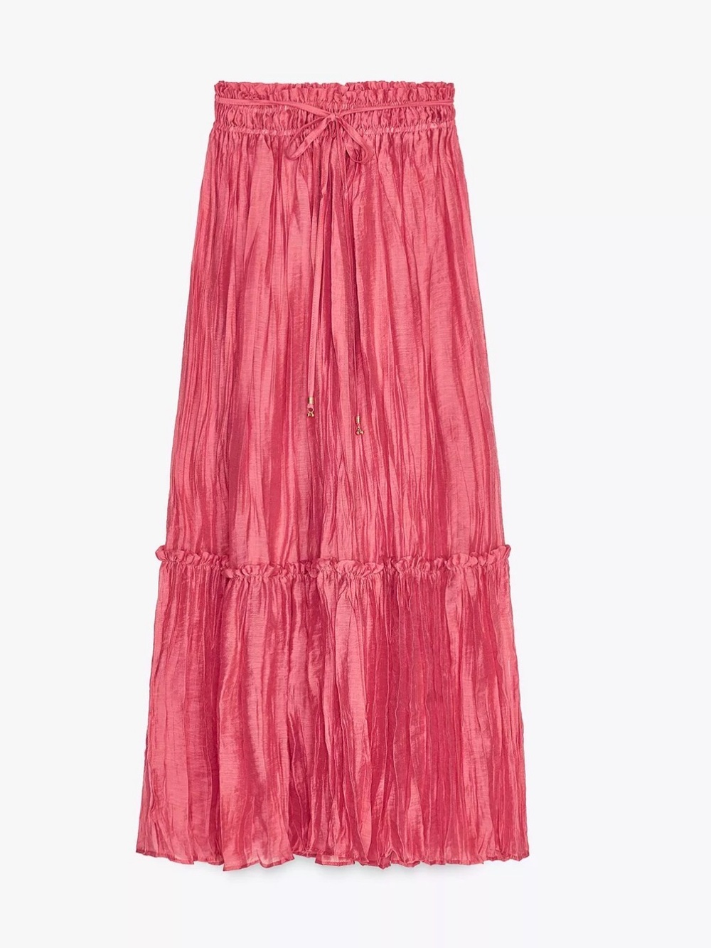 NWOT Zara Boho Crinkle Lined Maxi Tiered Skirt in Pinkish Rose Color Large